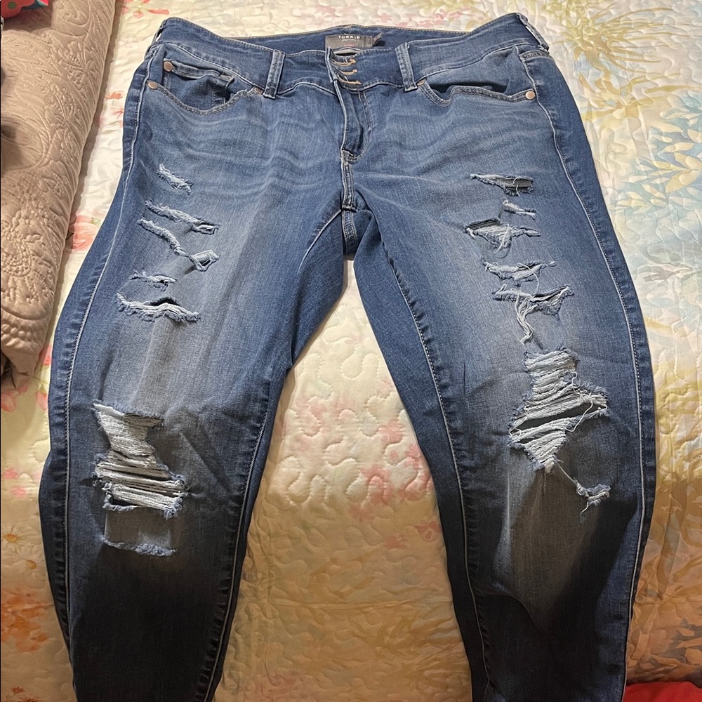 Torrid Distressed Skinny Jeans in Blue